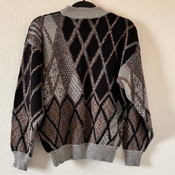 Pacific Club VTG Wool Blend Leather Trim Knit Dad Grandpa Sweater Women Sz Large - Picture 7 of 10